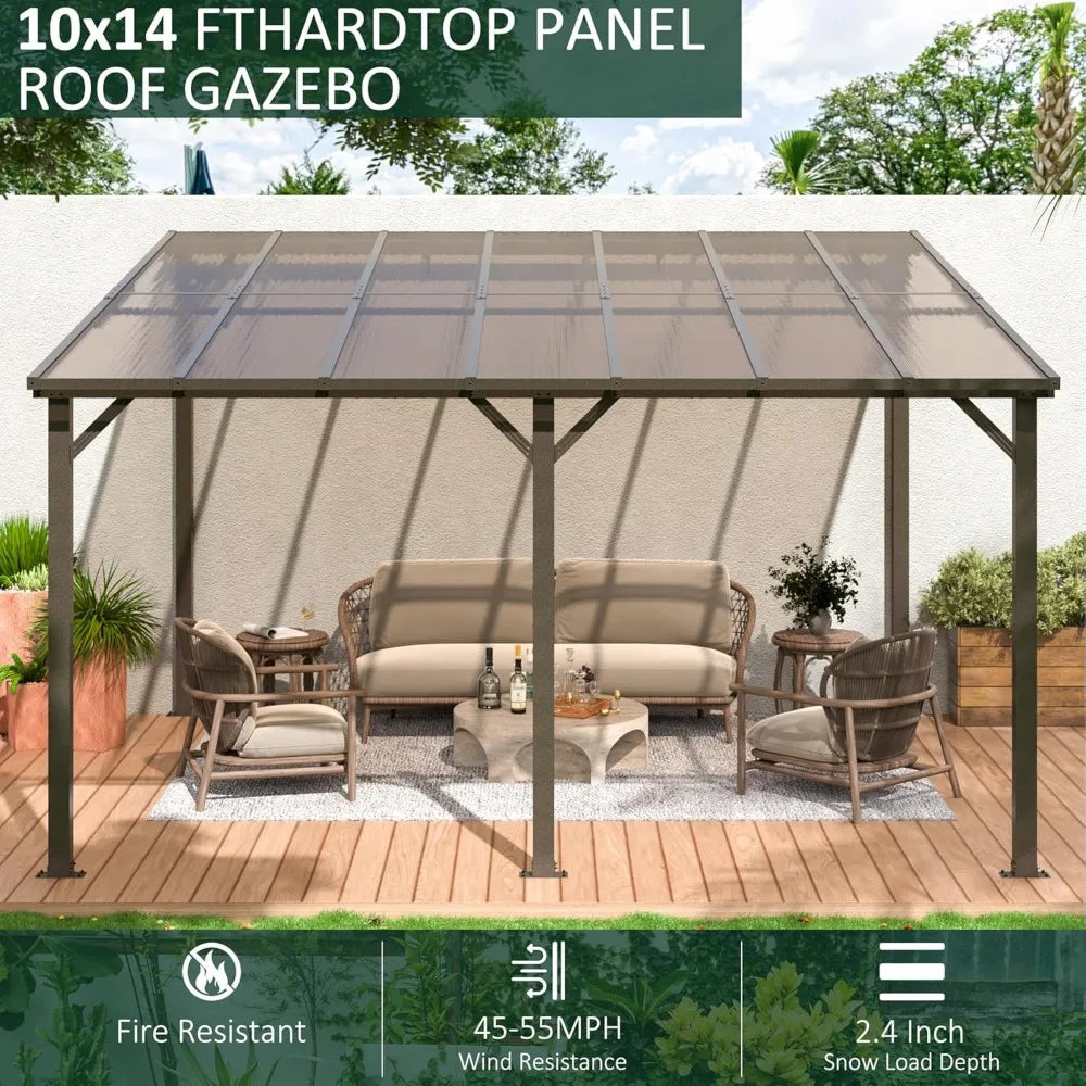 10x14 FT Wall Mounted Gazebo, Lean to Gazebo Hard Top, Decks, Porch and Backyard
