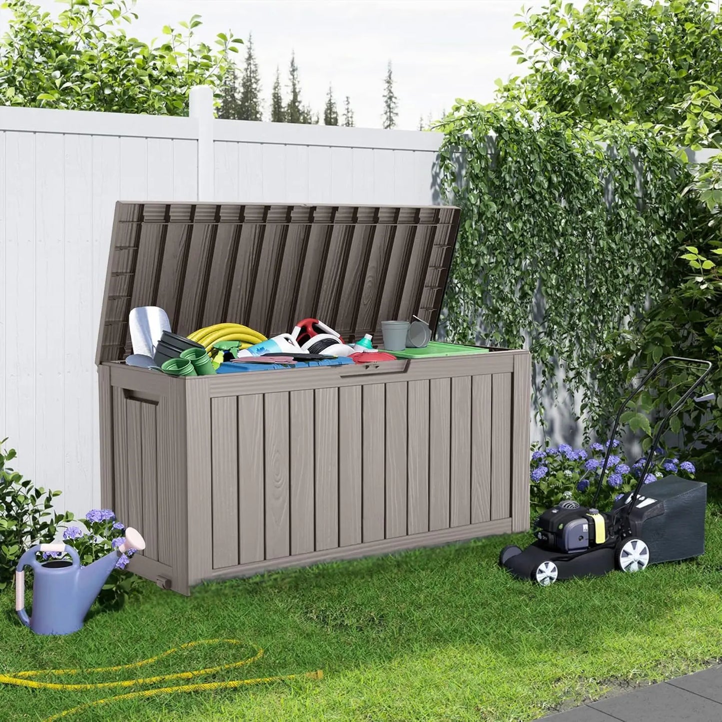 75 Gallon Resin Deck Box, Lockable Patio Outdoor Storage Box for Furniture, Garden Tools and Tools Storage