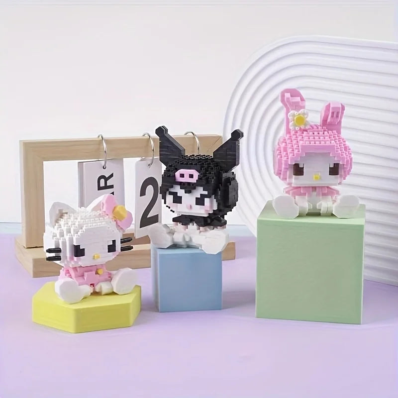 Sanrio Hello Kitty Cute Building Blocks Kawaii Melody Cartoon Building Blocks Assembly Toys Birthday Puzzle Doll Gift