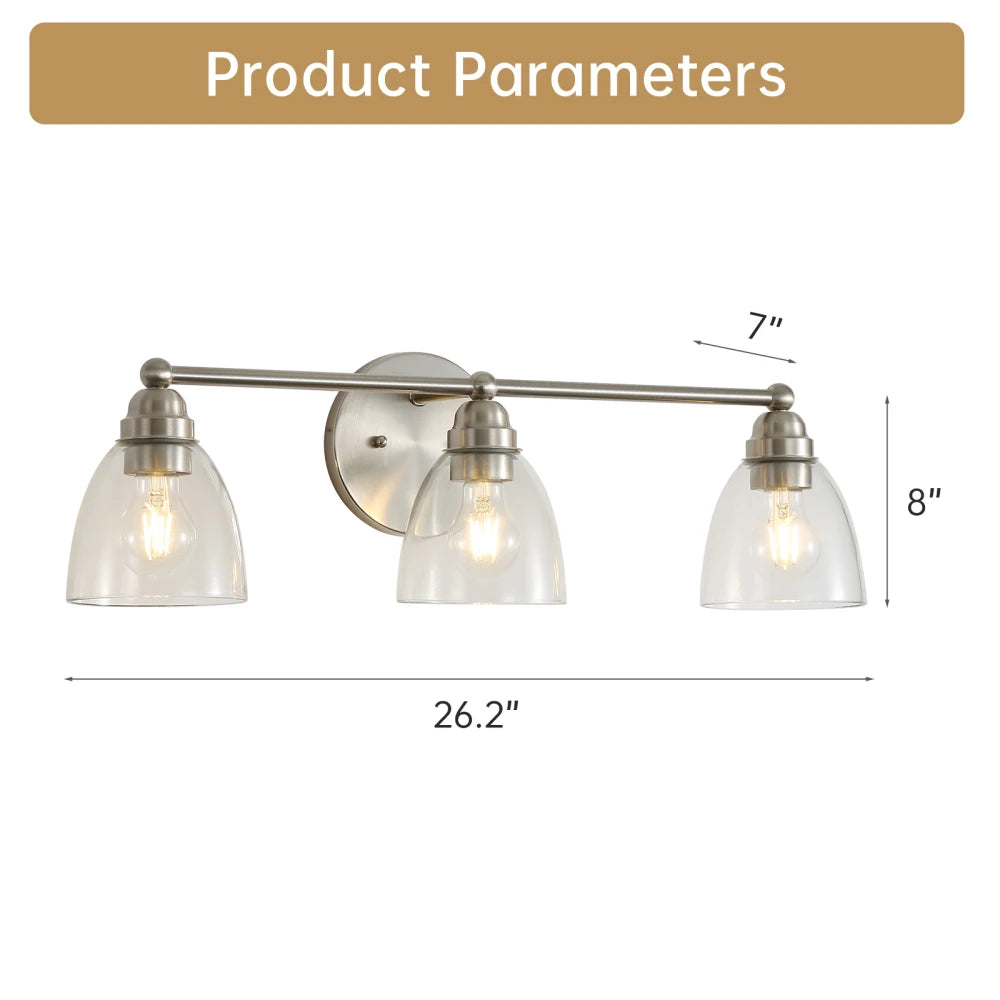 Modern Bathroom Vanity Light Clear Glass Shade Wall Sconces Over Mirror Living Room Bedroom Hallway (Bulb Not Included)