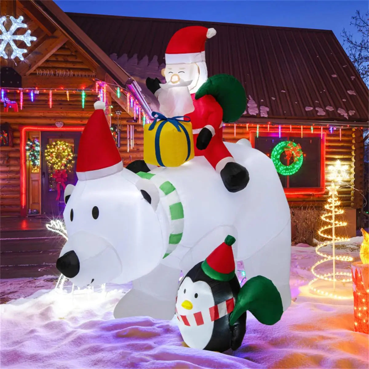 7ft Inflatable Santa Claus on Bear - Festive Holiday Outdoor Decoration