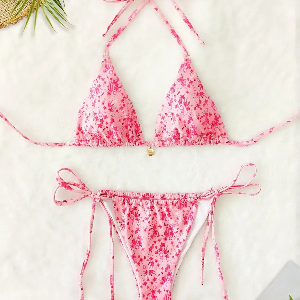 2025 New Summer Swimwear Bikini Set Sexy Print Backless Bikini 2 Piece Set Women Laced Up Split Swimsuit High Waist Beach Bikini