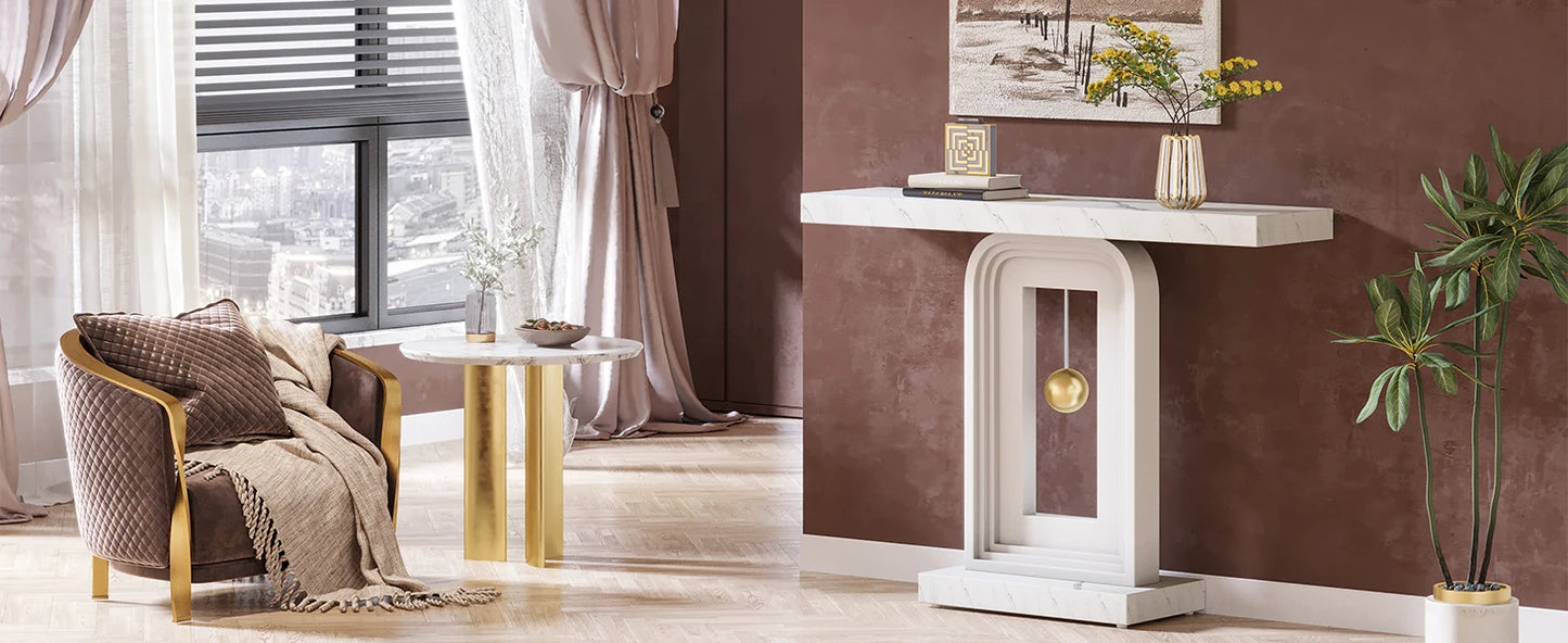 LITTLE TREE Modern Console Table, 40 Inches Faux Marble Sofa Table, Contemporary Entryway Table for Living Room Hallway Entrance