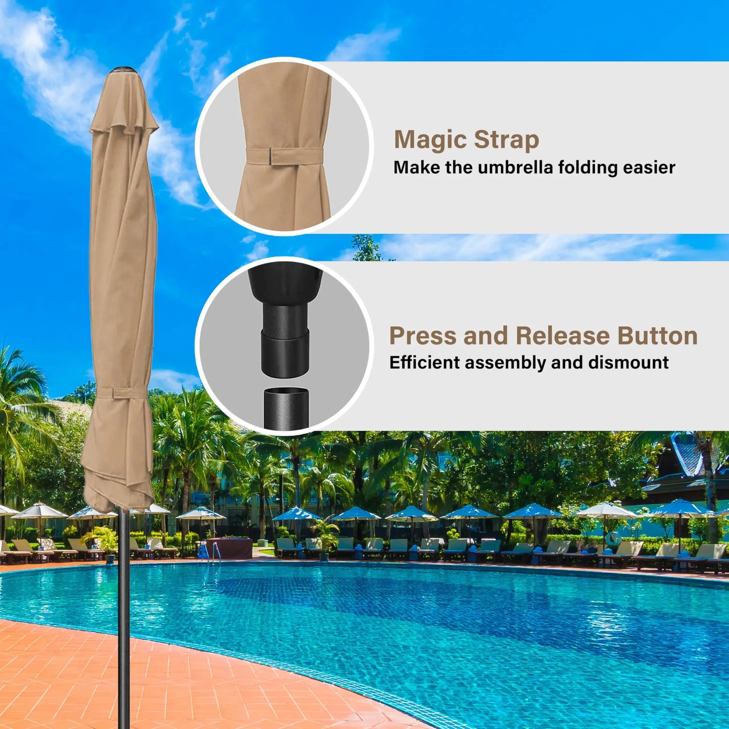 9' Outdoor Patio Umbrella, Market Table Umbrella with 8 Sturdy Ribs, Push Button Tilt and Crank for Garden, Yard, Pool