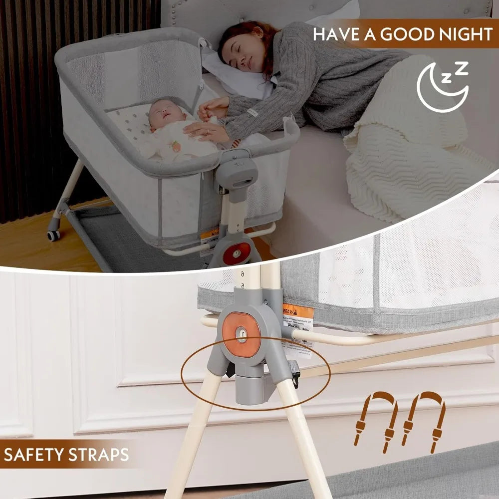 Baby Bassinet,Rocking Bassinet with Waterproof Sheet,3 in 1 Baby Bassinets Bedside Sleeper,6 Height Adjustable Bedside Bassinet