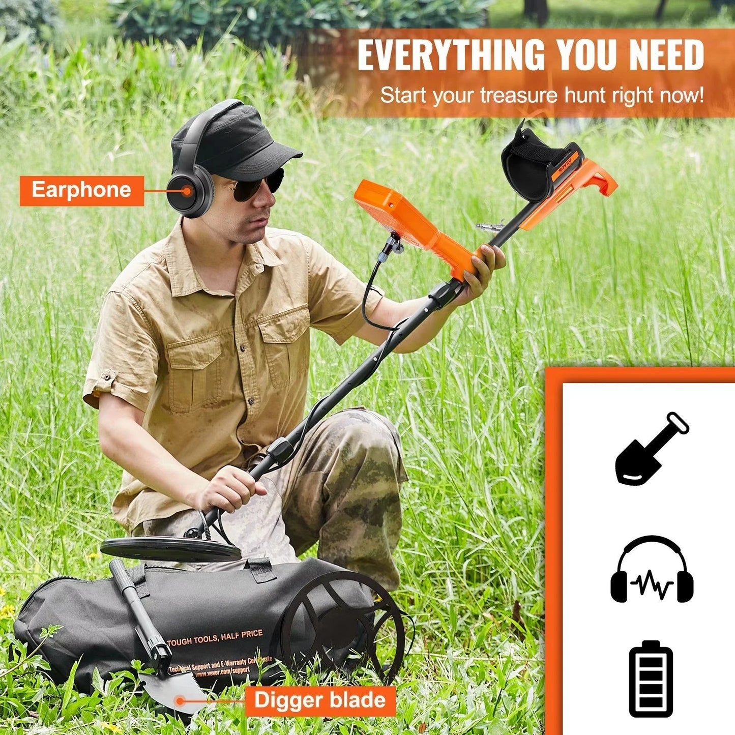 Professional Metal Detector - 10ft Underwater, 7 Search Modes w/Bluetooth Headset & Full Accessories Kit