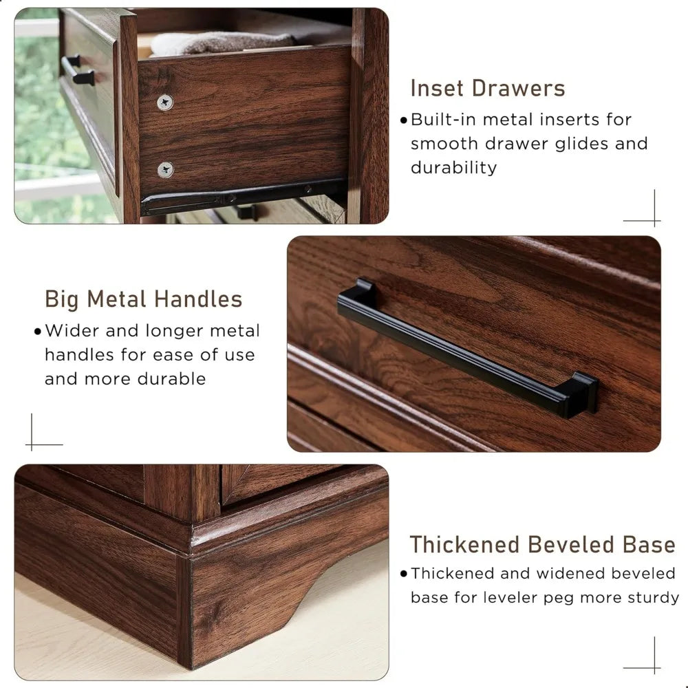 7 Drawer Dresser, Farmhouse Chest of Drawers for Bedroom, 52" Wide Kids Dresser TV Stand with Large Metal Handles, Wood Drawer O