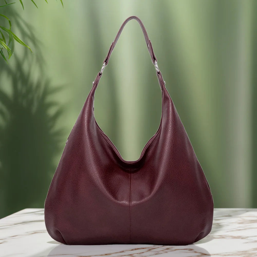 Shoulder Purse for Women with Zipper Slouchy Bag PU Leather Multi Pockets Handbag Crescent Bag for Work Travel