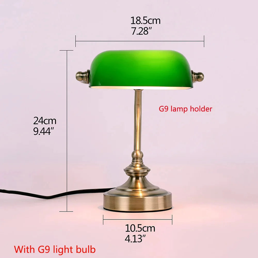Green glass banker lamp table lamp with Chian switch E27/E26 Desk Lamp