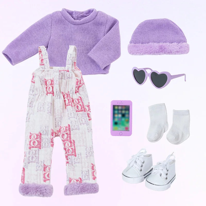 18Inch/45CM Purple Clothing Doll Plush Hat Sunglasses Rompers Rebirth Doll Toy Simulation Dress Up Party Soothing Doll Girl Gift