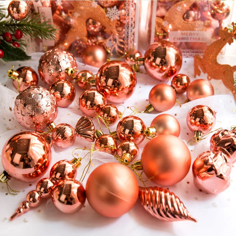 30pcs/set Hanging Christmas Glitter Ball Ornament Christmas Tree Pendant Decoration Xmas Deer Pink Gold Blue Navidad Party Decor