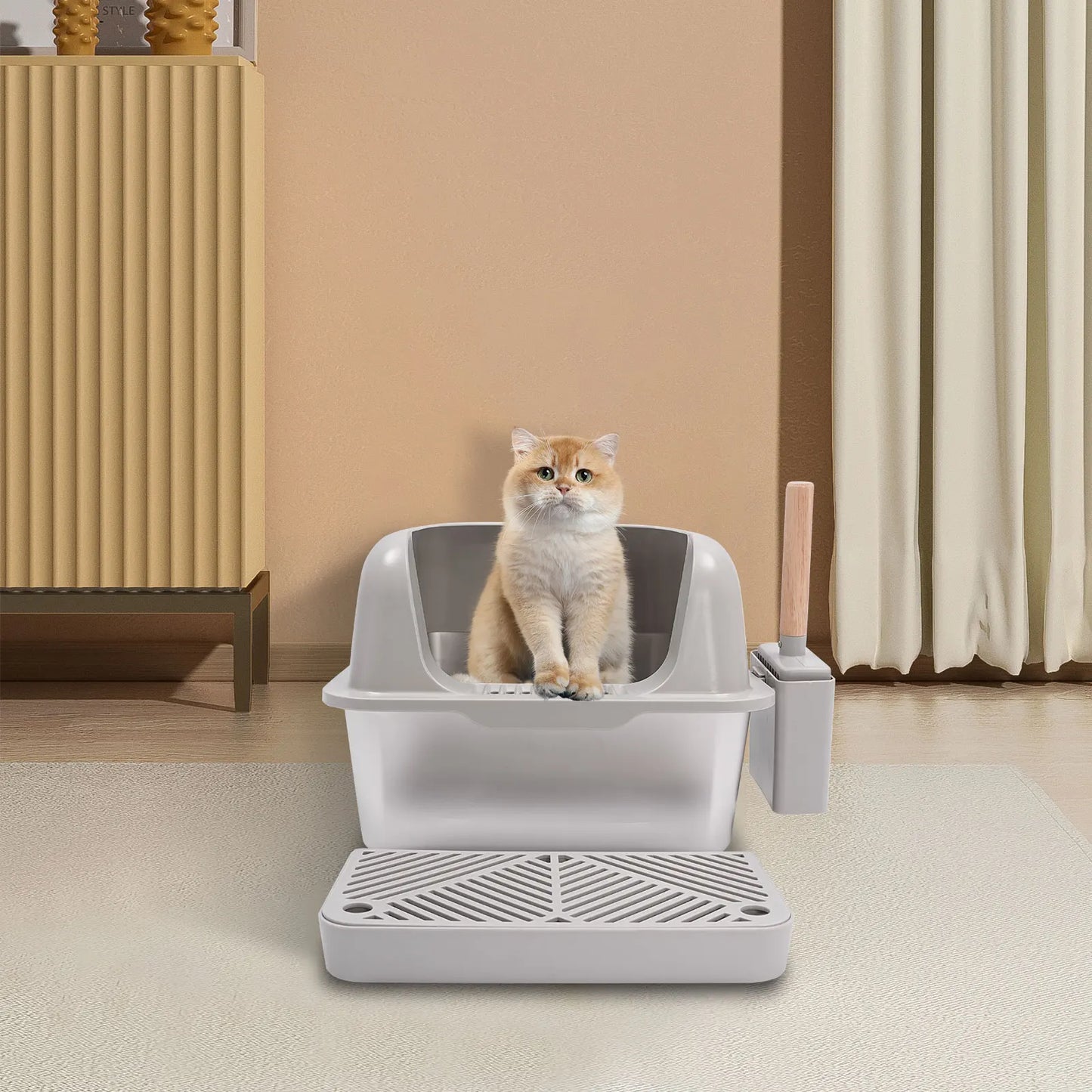 Stainless Steel Cat Litter Box 360° Protection With Practical Handles For Cats Weighing Less Than 22.05 Pounds
