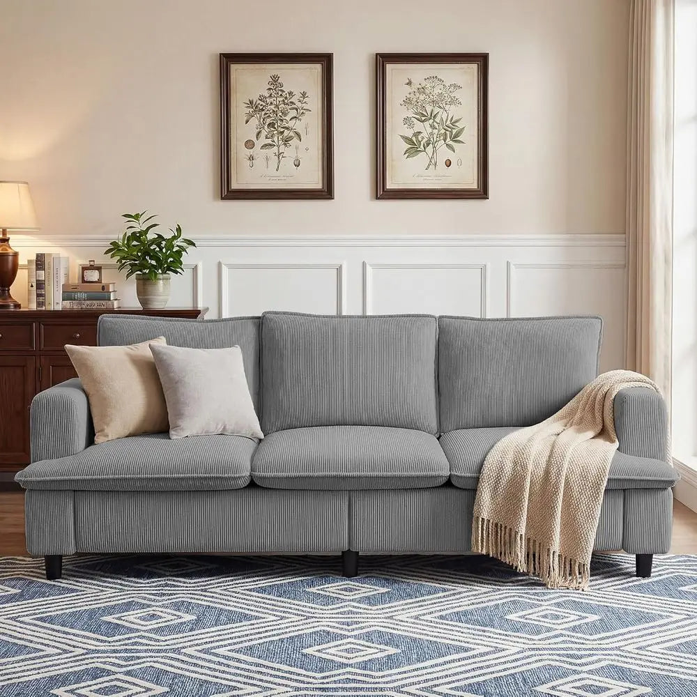 3-Seater 83 Deep-Seat Corduroy Sofa, Modern Comfort for Living Spaces, Offices, and Apartments (Pillows Not Included)