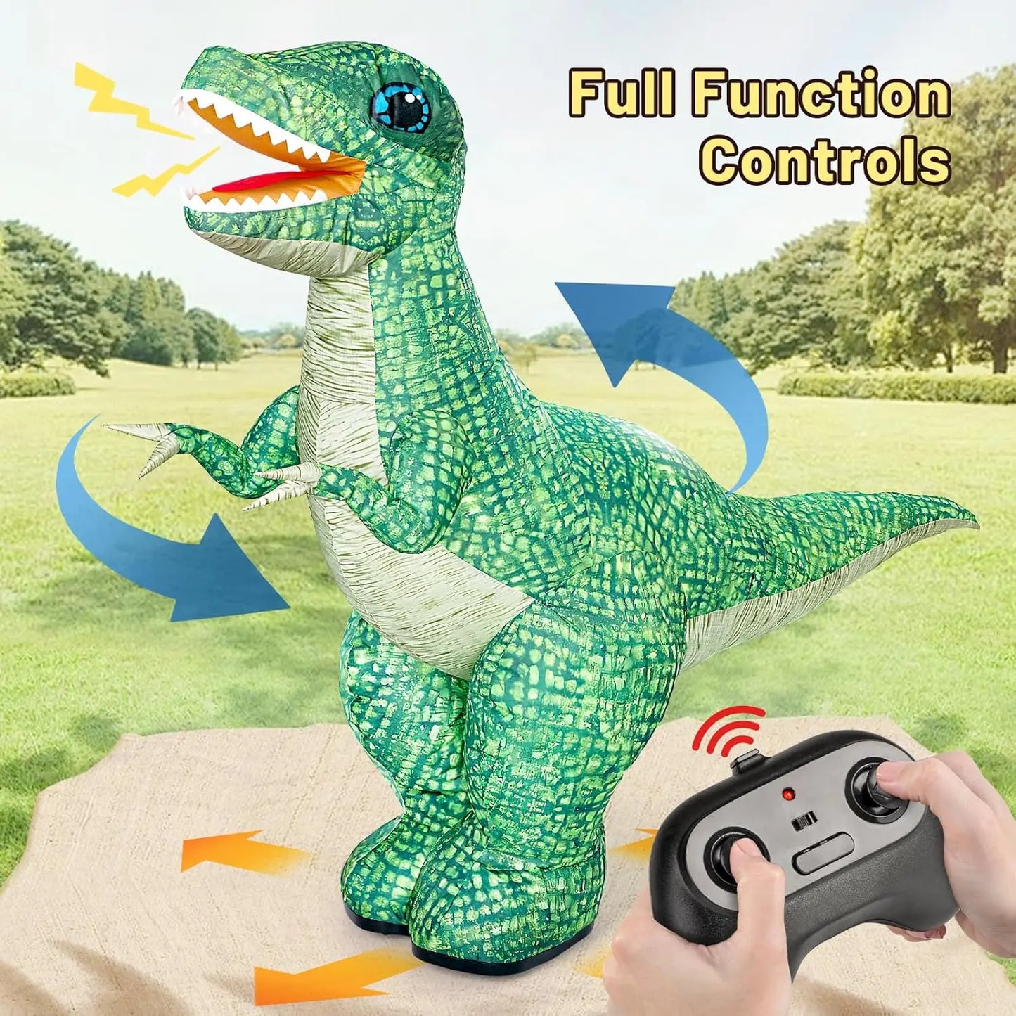 2.4Ghz Remote Control Inflatable Dinosaur Toy for Kids Realistic Electric Toy Dinosaur with 360°Rotation Birthday Gifts for Boys