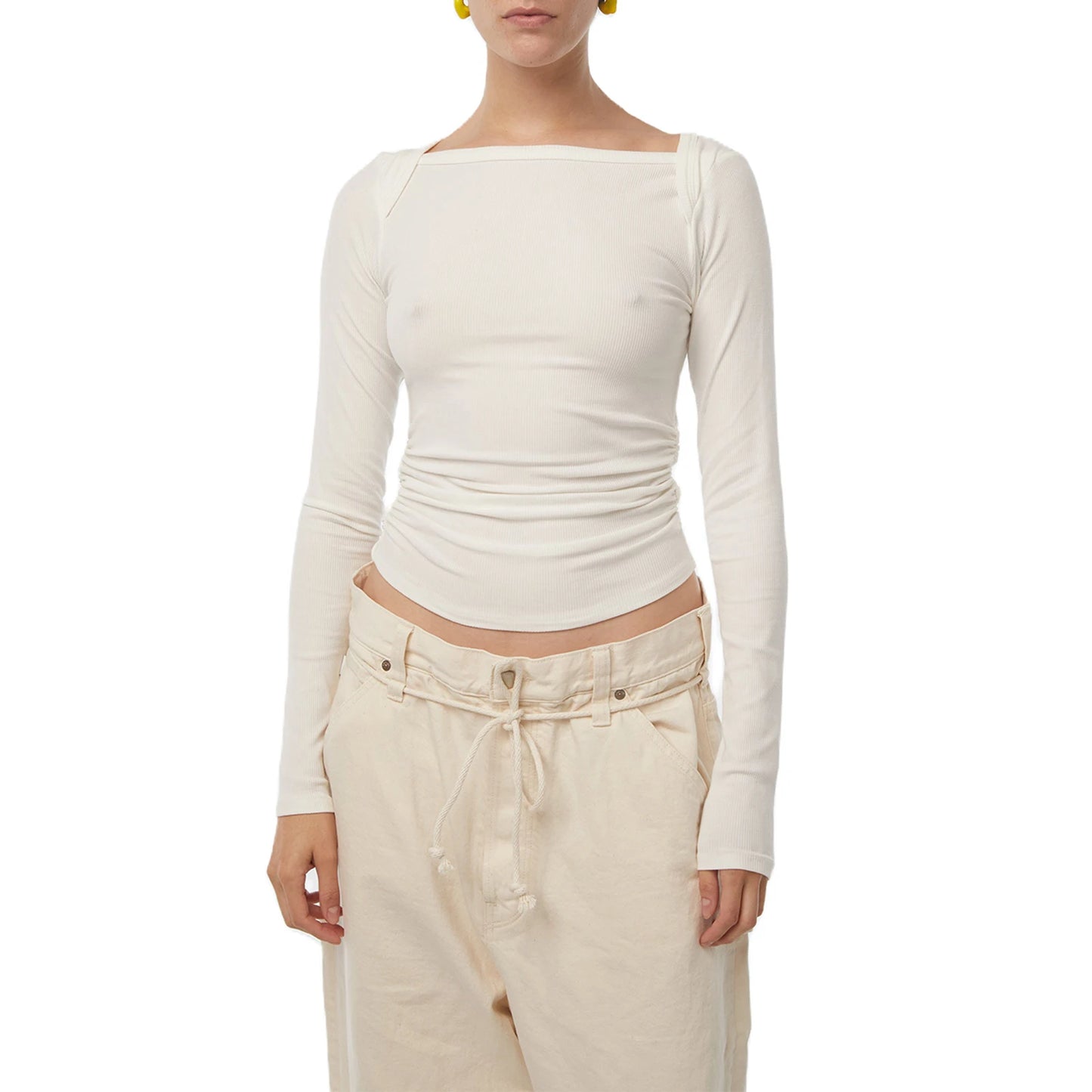 Women Long Sleeve Crop Tops Solid Color Boat-Neck Fit T-Shirts Spring Fall Bottoming Shirts Streetwear