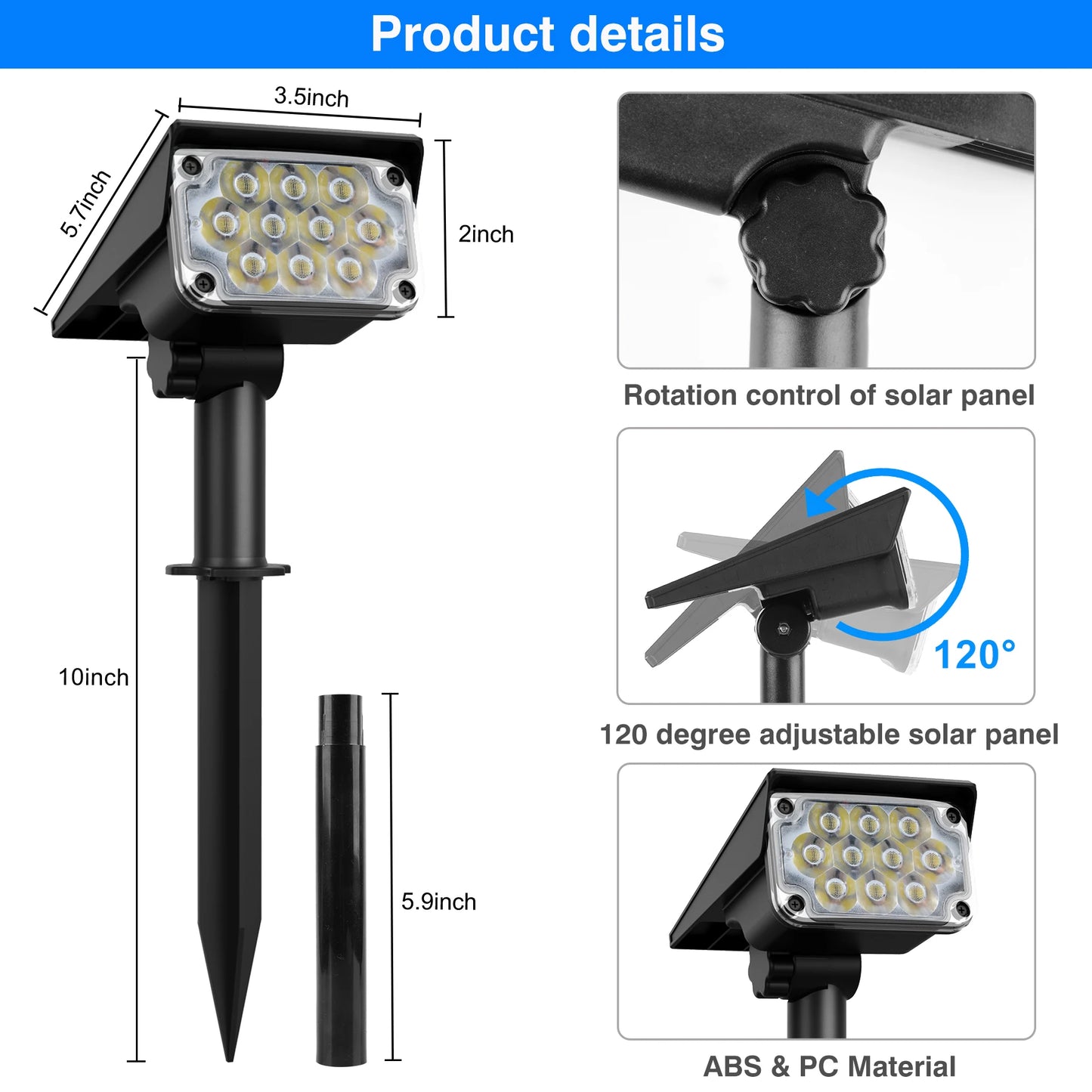 Solar LED Light Outdoor IP65 Waterproof Blue Light Solar Power Light Lawn Light For Garden Decor Solar Wall Light Outdoor