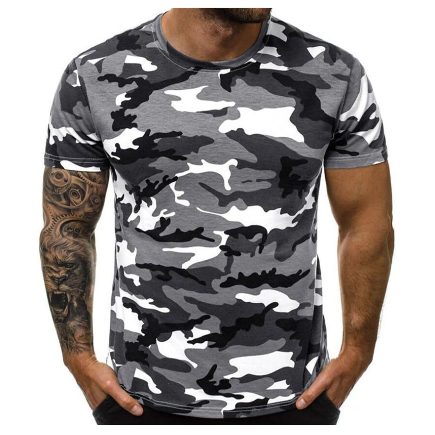 Men'S Casual Summer Round Neck Tight Sexy Camouflage Short Sleeve Top Men'S Sports T-Shirt Chemise Homme Ropa Hombre T-Shirt Men