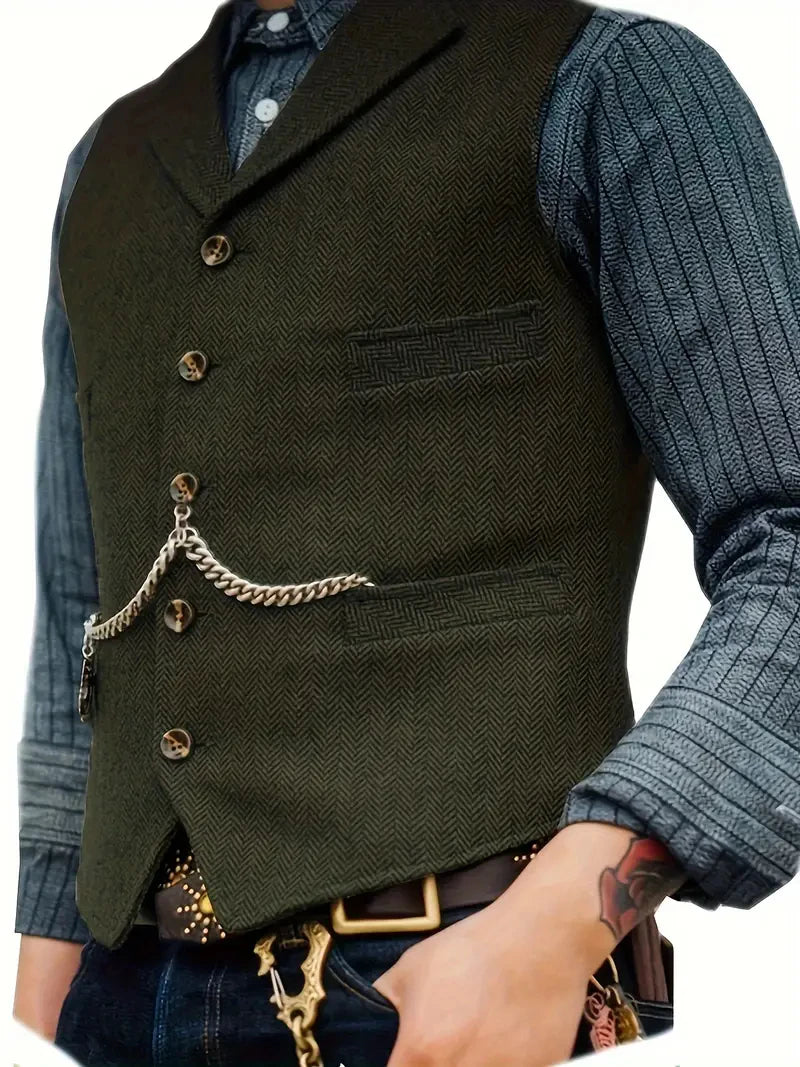 Classic Men's Vest Wedding Wool Tweed Business Waistcoat Jacket Casual Slim Fit Steampunk Vests For Groosmen Man Wedding