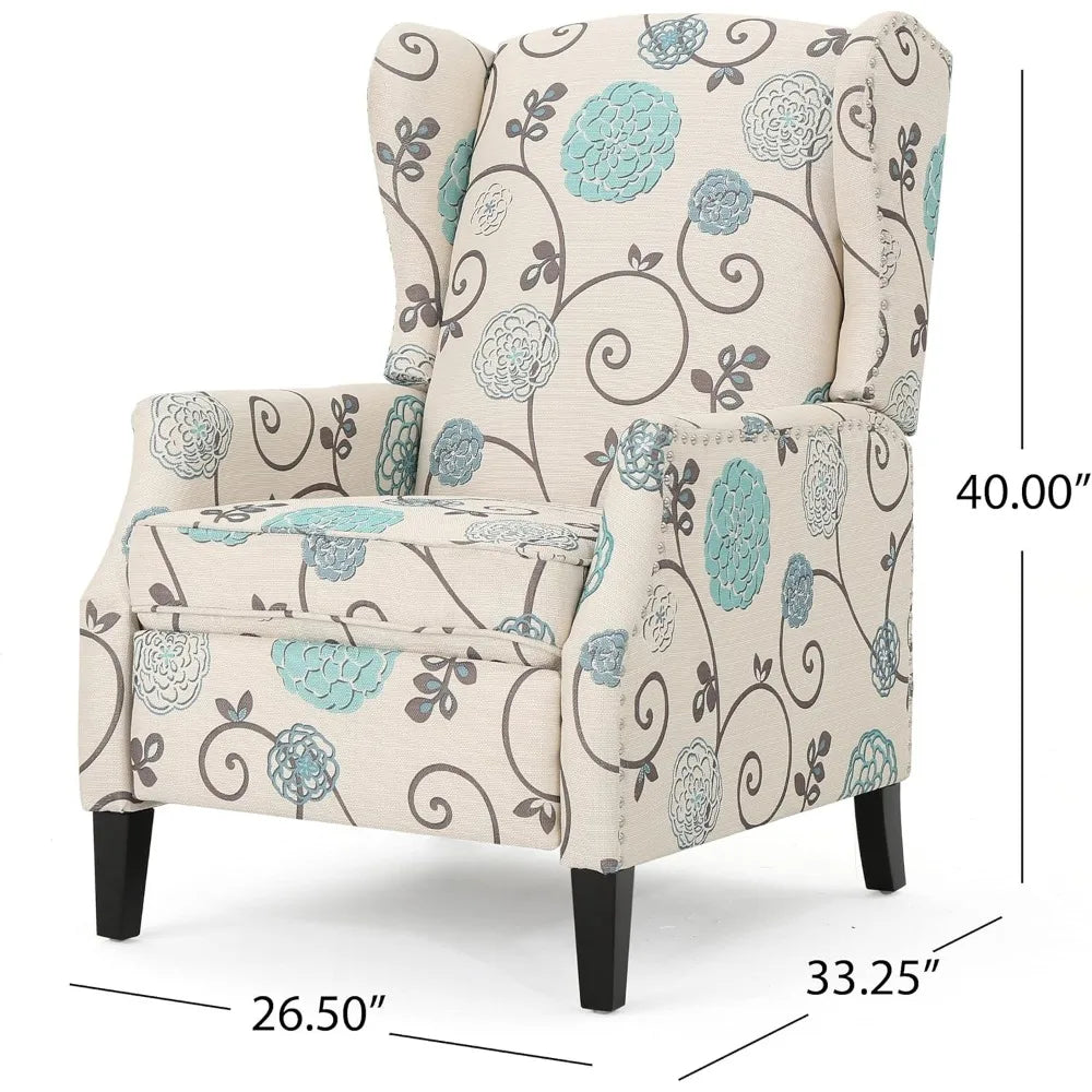 Christopher Knight Home GDFStudio Westeros Traditional Wingback Fabric Recliner Chair (White & Blue Floral)