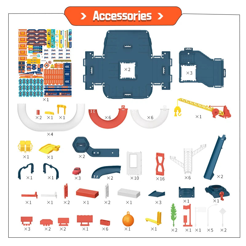 Children's Rail City Parking Building Double Slide Car DIY Construction Track Parking Lot Puzzle Splicing Kids Toys Boys Game