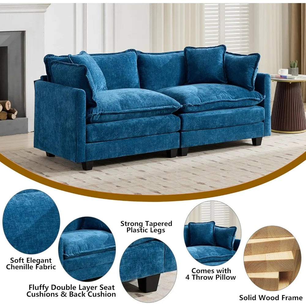 Modular Sectional 2 Seater Cloud Sofa Couch for Living Room,78" Loveseat Couch with Deep Seat,Modern Chenille 2 Seat Sofas,Fluf