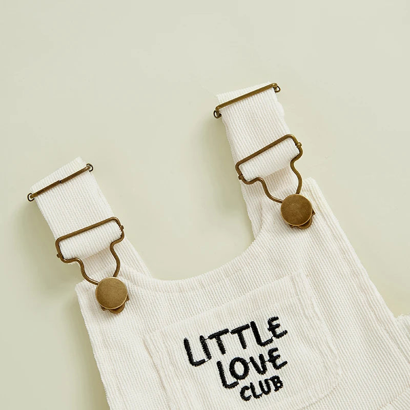 Infant Boys Girls Sleeveless Round Neck Letter Embroidery Rompers with Pleated Detailing - Cute Overalls for Babies