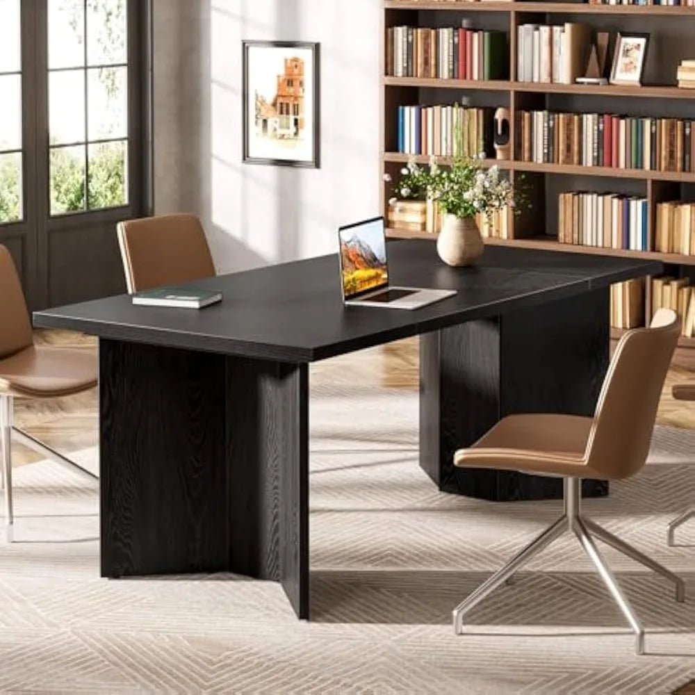 63-Inch Executive Desk, Modern Office Computer Desk with Double Pedestal, Simple Workstations Writing Table Conferenc