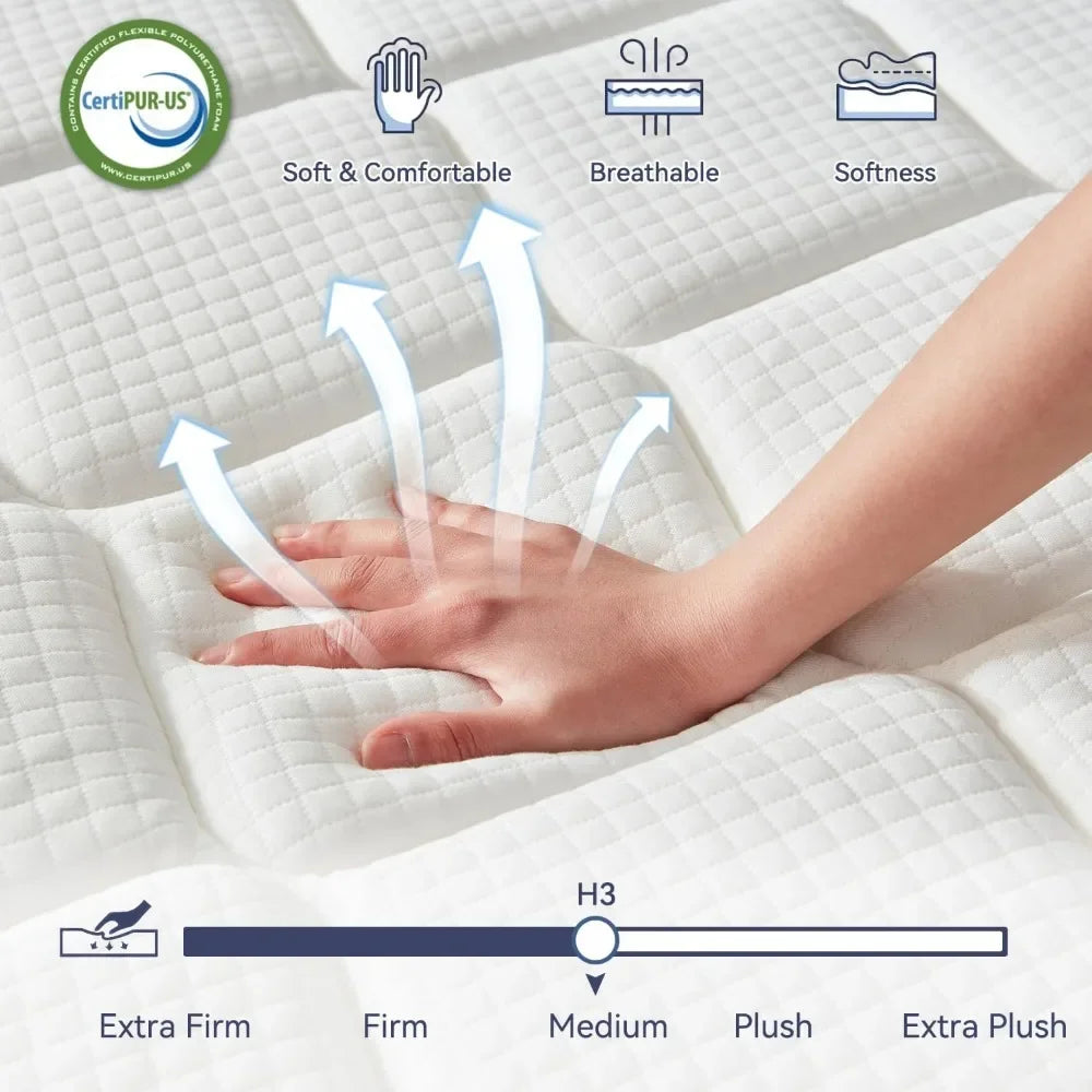 King Hybrid Mattress 10" Thick – Pocketed Coils & Memory Foam Motion-Free Bed (Gel Cooling, 10-Year Warranty)