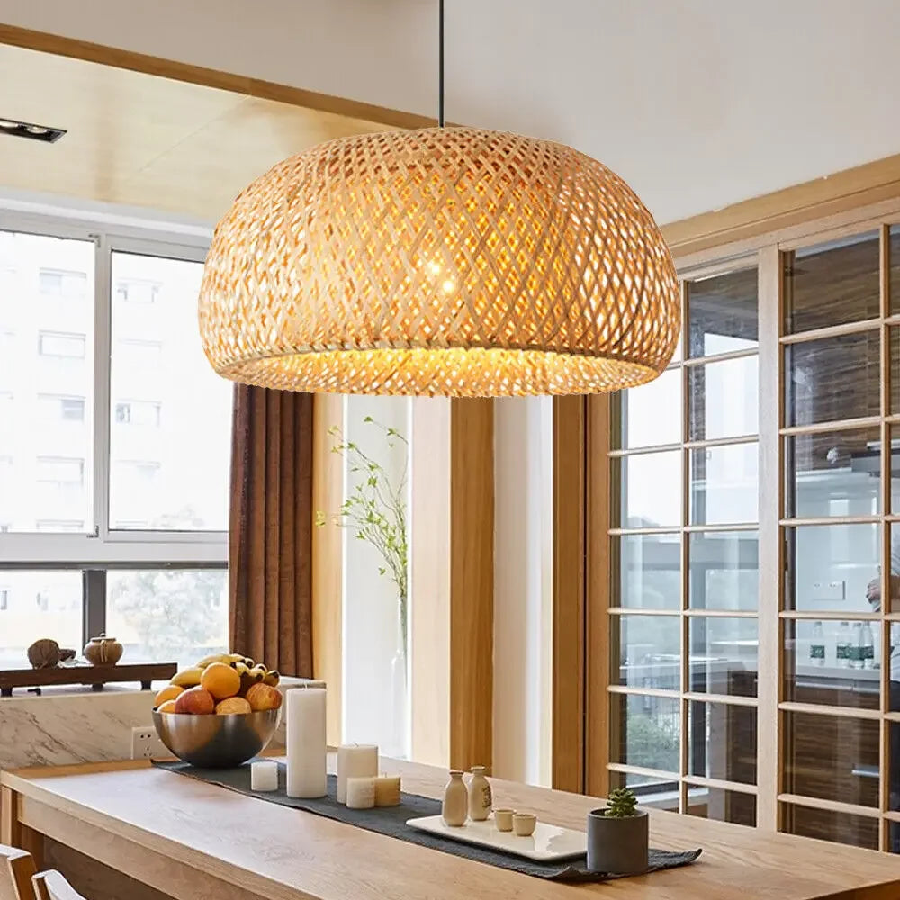 Vintage Bamboo Wicker Rattan Shade Pendant Light Hanging Ceiling Lamp Fixture Chandeliers