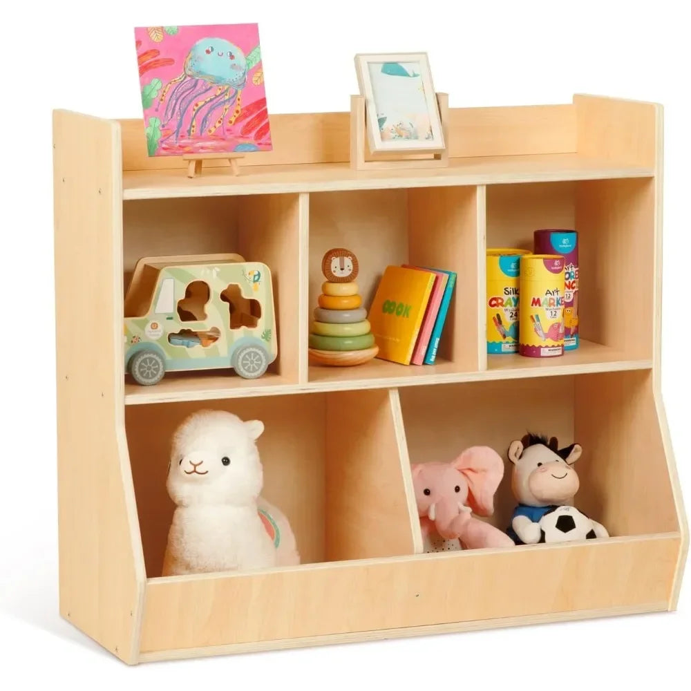 2 in 1 Kids Bookshelf and Montessori Toy Shelf, Nursery Book Shelves for Organizing Books and Toys