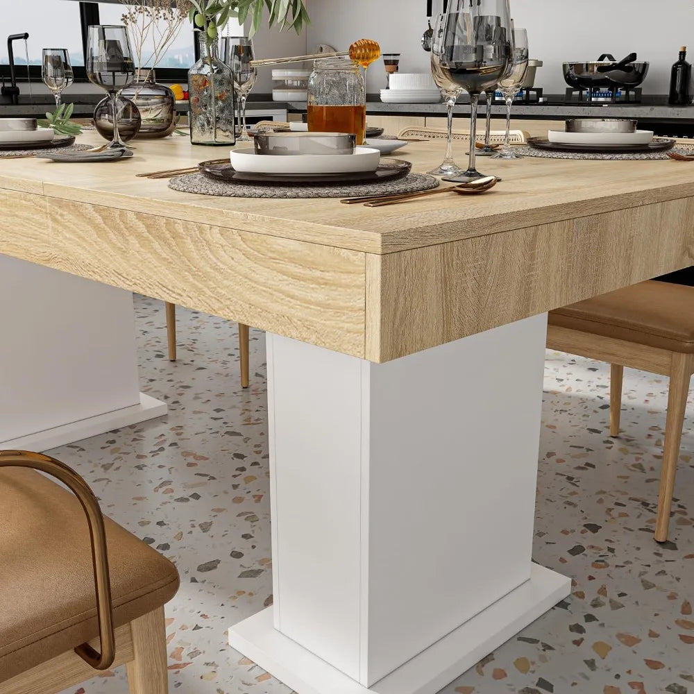 Large 78.7" L Dining Table for 8-10 People, Modern Wood Rectangular Kitchen Table Dinner Table with Pedestal Legs for Dining Ro