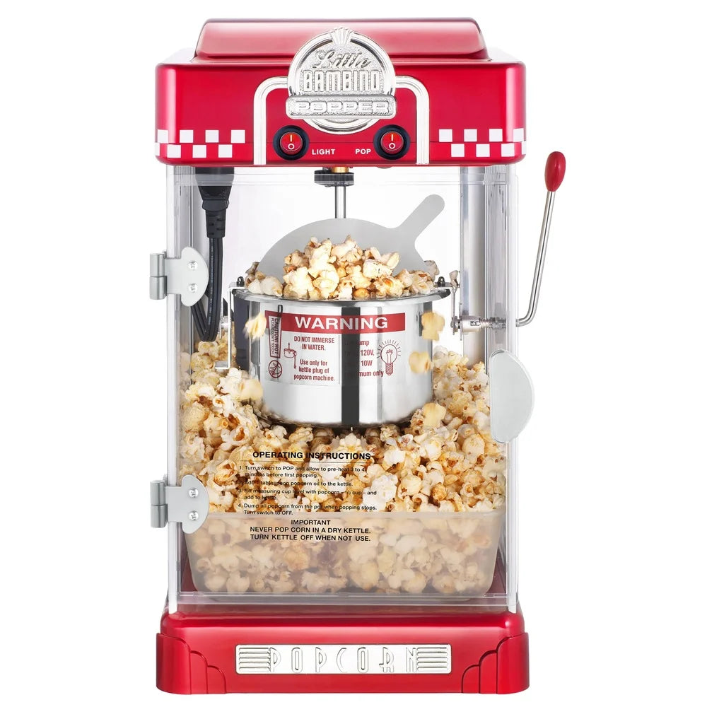 Little Bambino Table Top Retro Popcorn Popper with Removable Tray 2.5oz Popcorn Machine Perfect Home Theater Party Snack Machine