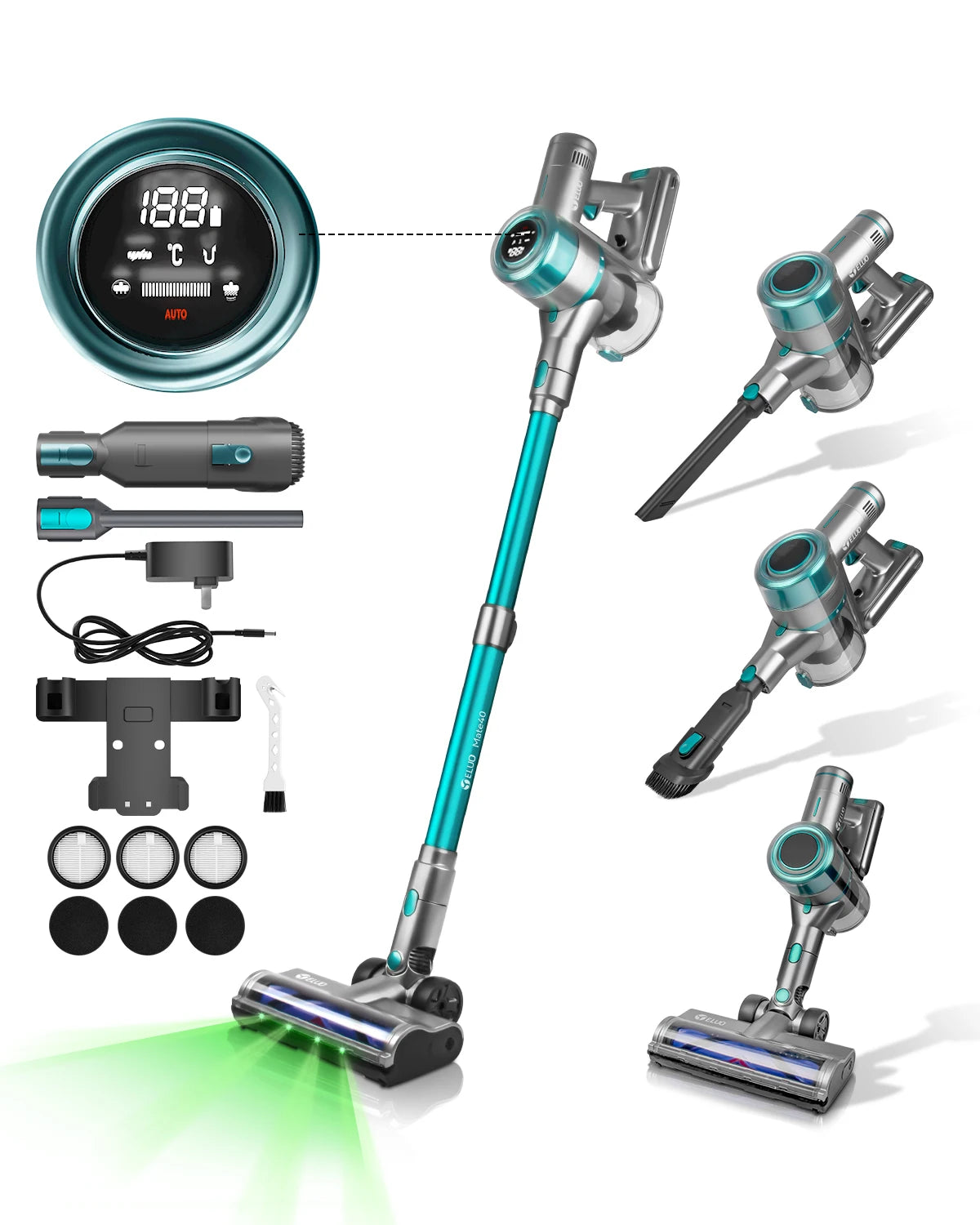 E.LUO Vacuum Cleaner Stretchable Lightweight Dust Sensor Strong Suction 30kpa1h Run Time for Home Pet Carpets Floor Car Cleaning