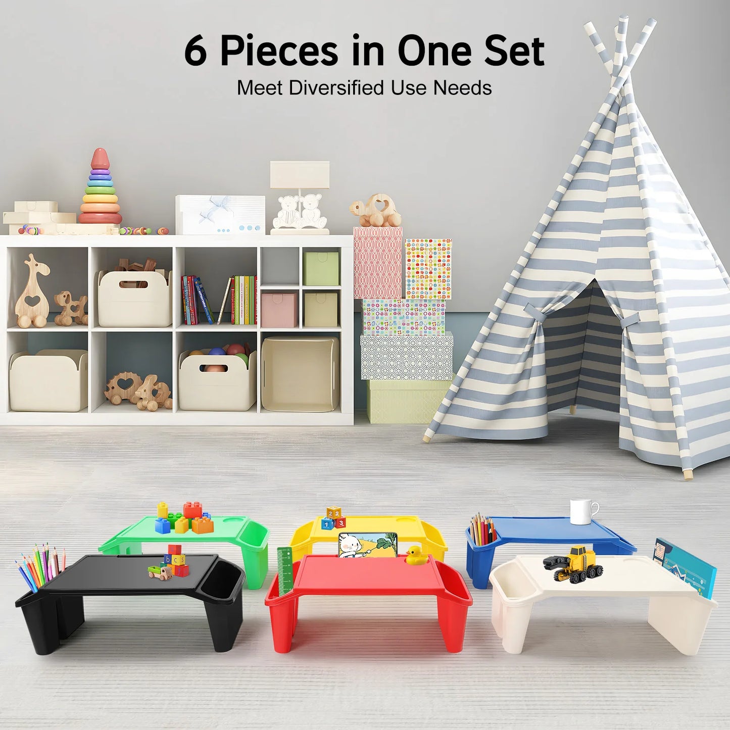PP 6 Pcs Kids Lap Desk Tray Comfortable and Functional Lap Desks for Writing Eating Game Classroom