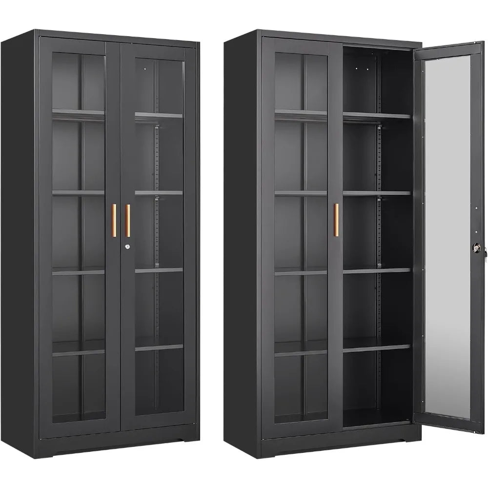 71" Glass Display Cabinet with Lock,Curio Cabinet with Glass Doors, Metal Display Case with 4 Adjustable Shelves