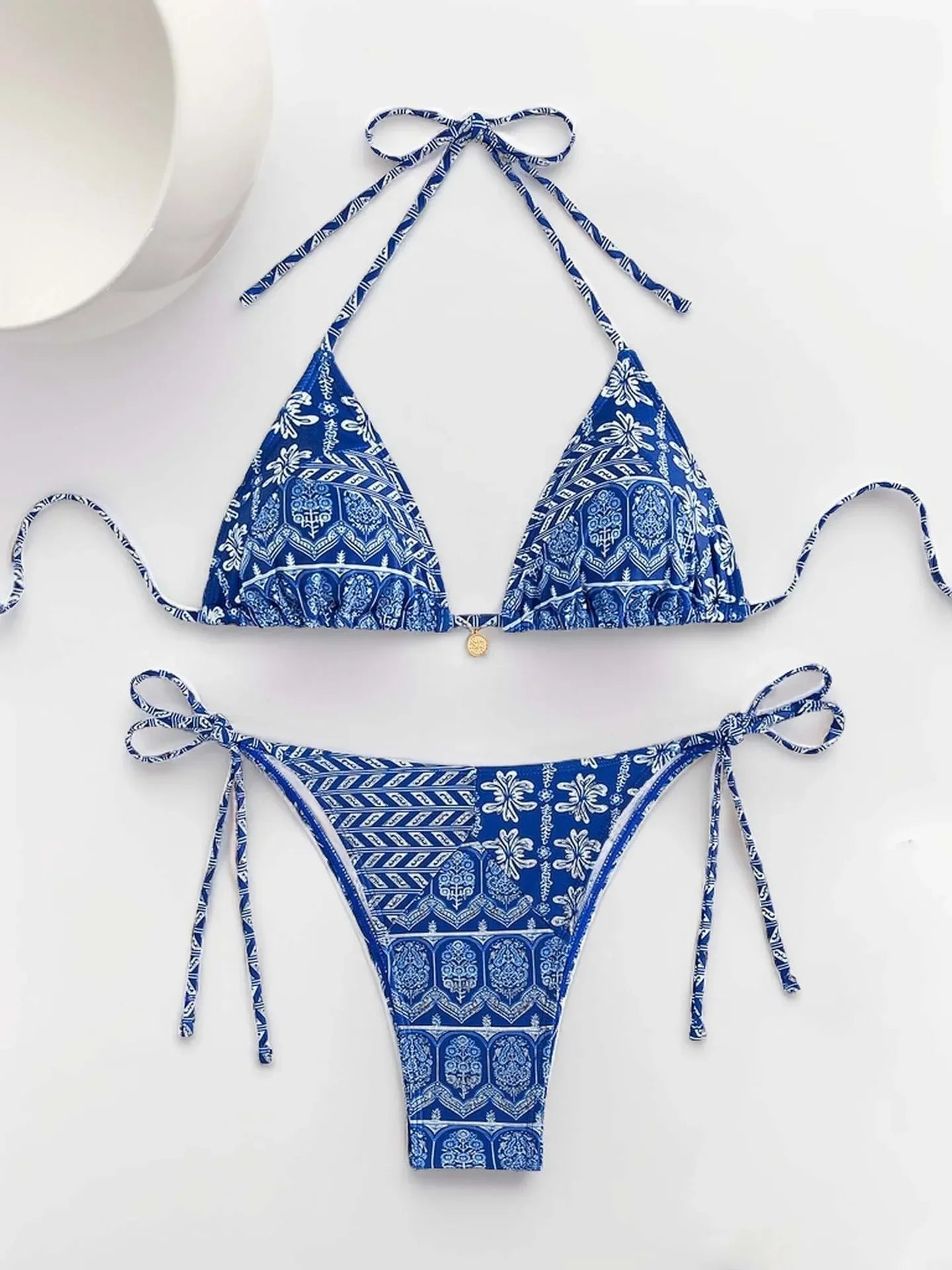 2025 New Summer Swimwear Bikini Set Sexy Print Backless Bikini 2 Piece Set Women Laced Up Split Swimsuit High Waist Beach Bikini