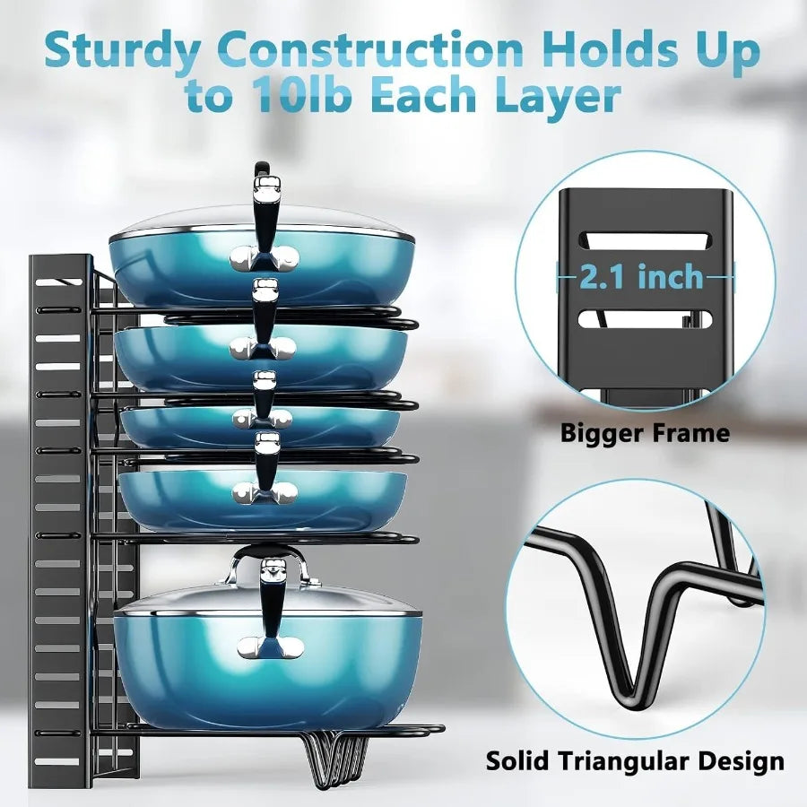 8 Tier Pot and Pan Organizer Rack for Cabinet With 3 DIY Methods Adjustable Organizer for Pots Pans and Lids
