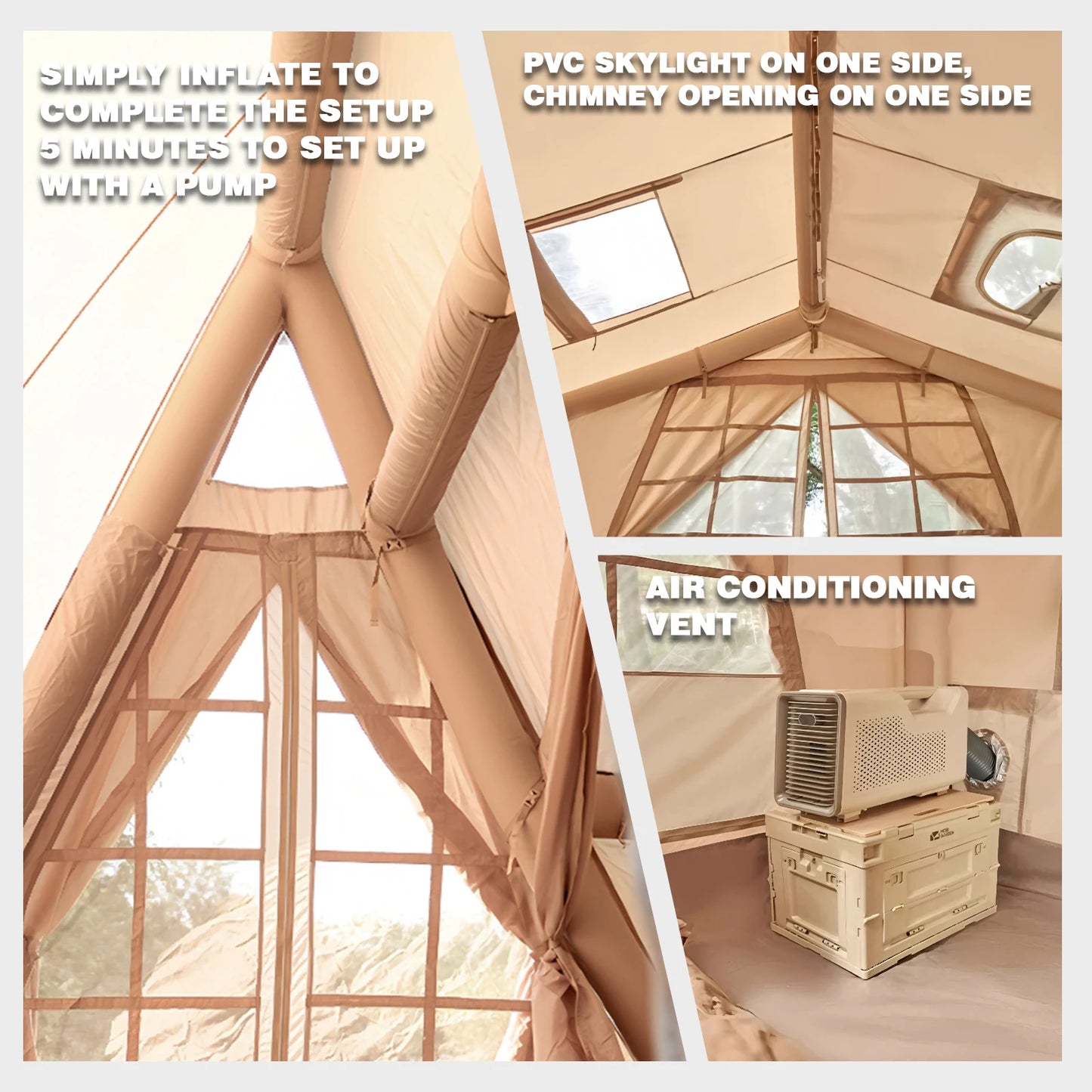 Inflatable Tents for Camping, 8 Person Tent with TPU Skylight, Mesh Windows & Pump, Easy Setup 4 Season Glamping Tent