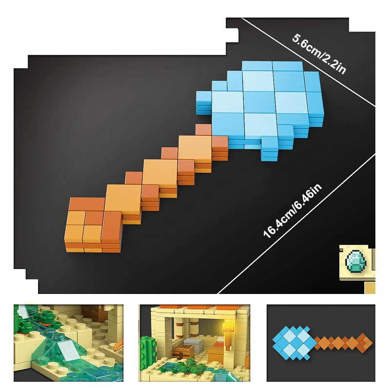 Movie Game MOC My Mini World Series Building Blocks Diamond Weapon Scene with 3 Figuren Educational Toys for Kid Gift