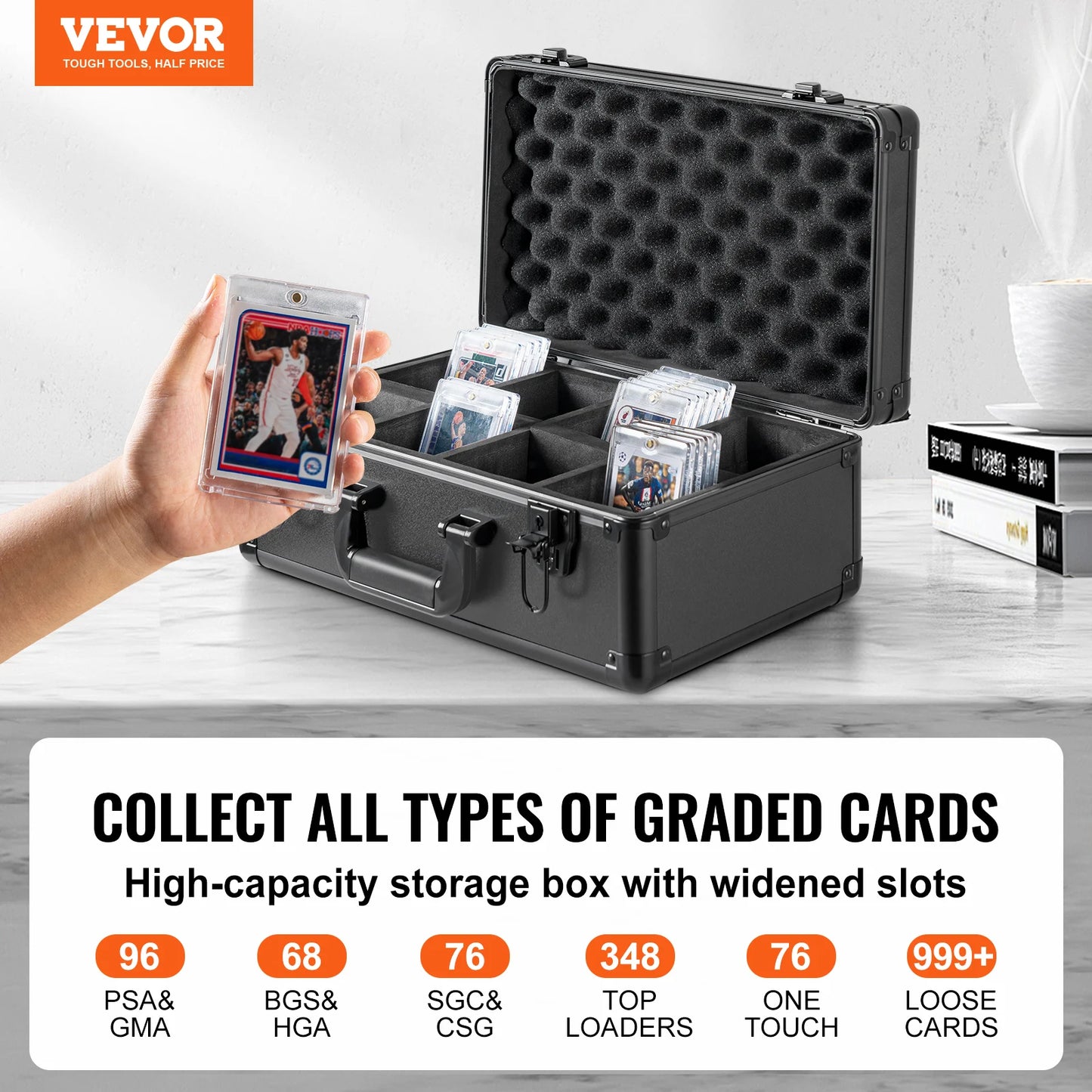 SucceBuy Graded Card Storage Box 4 Slots or 5Slots with Key Lock or Coded Lock Foam Dividers for 96/108/120/162 PSA Graded Cards