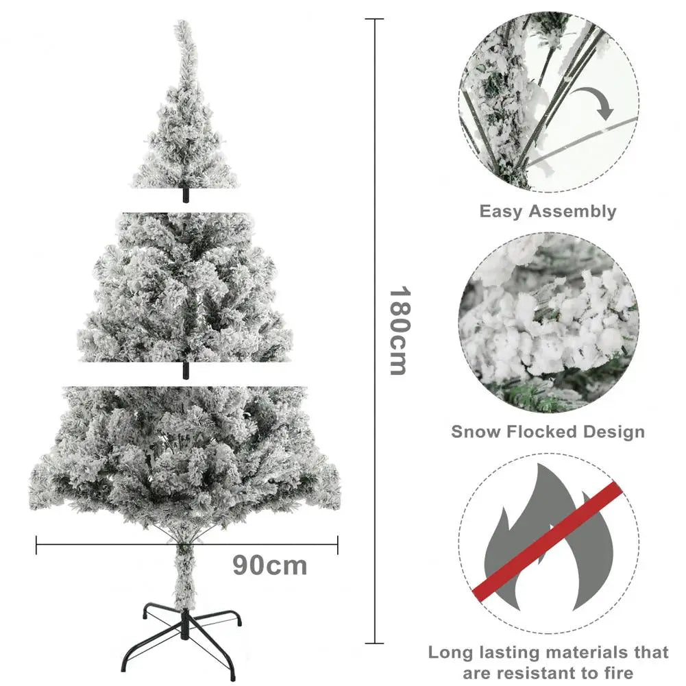 Artificial Christmas Tree 1.8m Snow Flocked Design Pine Tree Snow Christmas Holiday Pencil Tree Snow Xmas Trees with Metal Stand