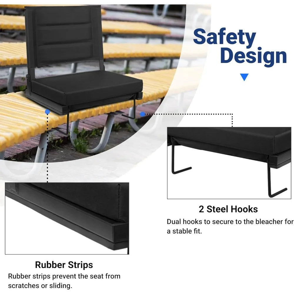 Stadium Seats for Bleachers with Back Support, Portable Bleacher Seats with Thick Padded Cushion and Shoulder Strap