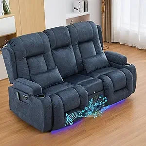54" Power Loveseat Recliner Sofa, Electric Home Theater Seating with Massage Heat/4 Colors Ambient Lights/USB Port/Side Pocket/