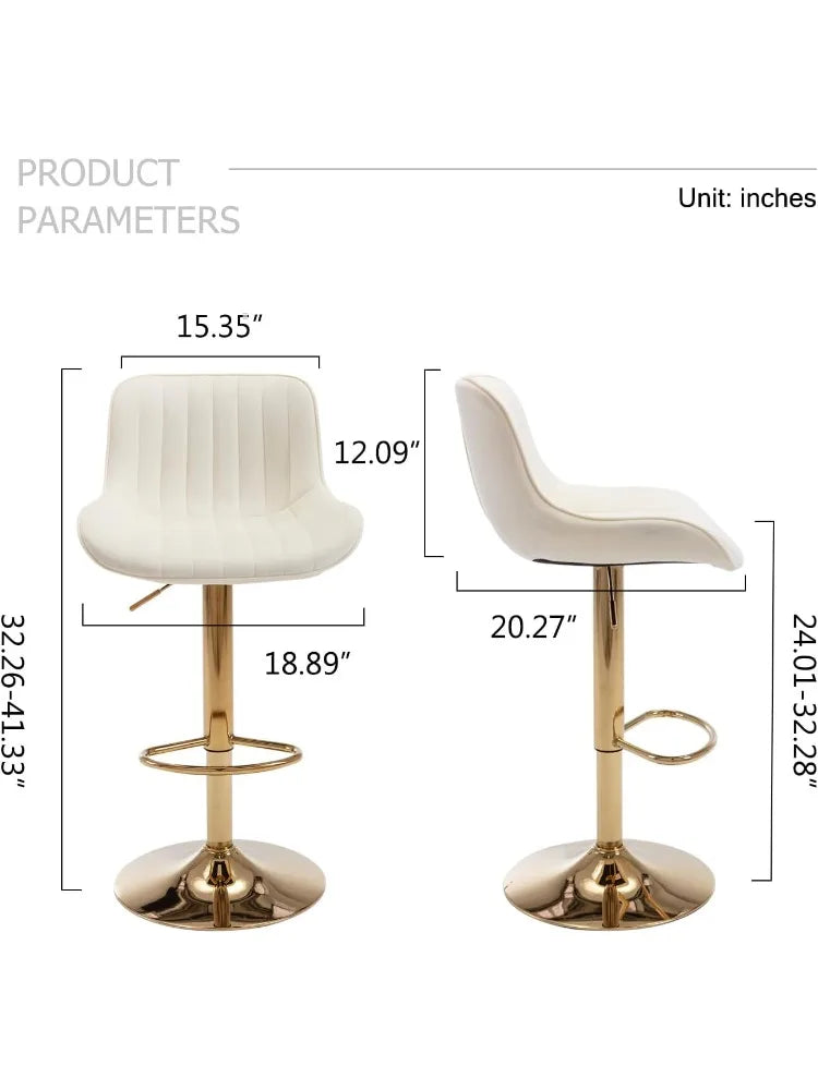 Bar Stools Set of 4, Swivel Counter Height Barstools with Back, Modern Gold Kitchen Island Stools for Breakfast Bar, Arml