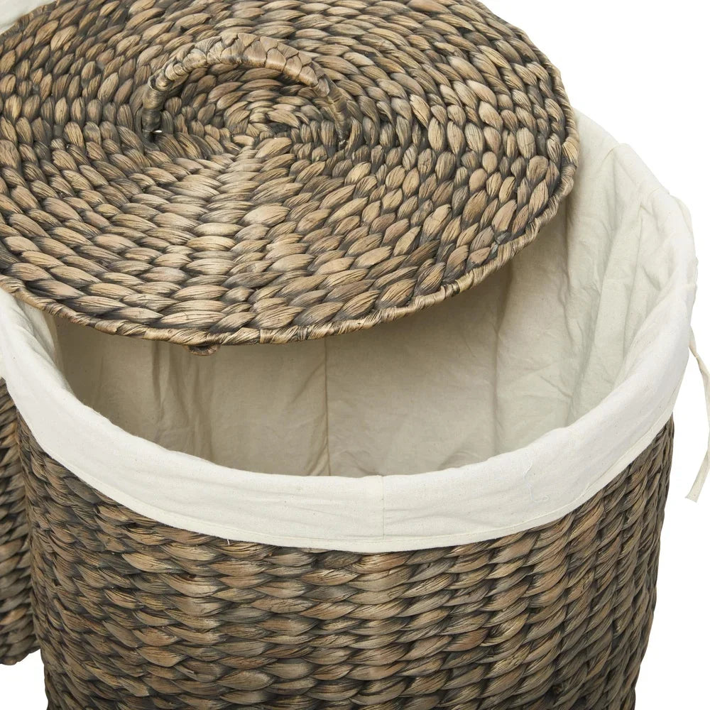 Handmade Seagrass Storage Basket Set 2PCS Round Baskets with Liner and Lid Decorative Organizing Bins Home Indoor Use