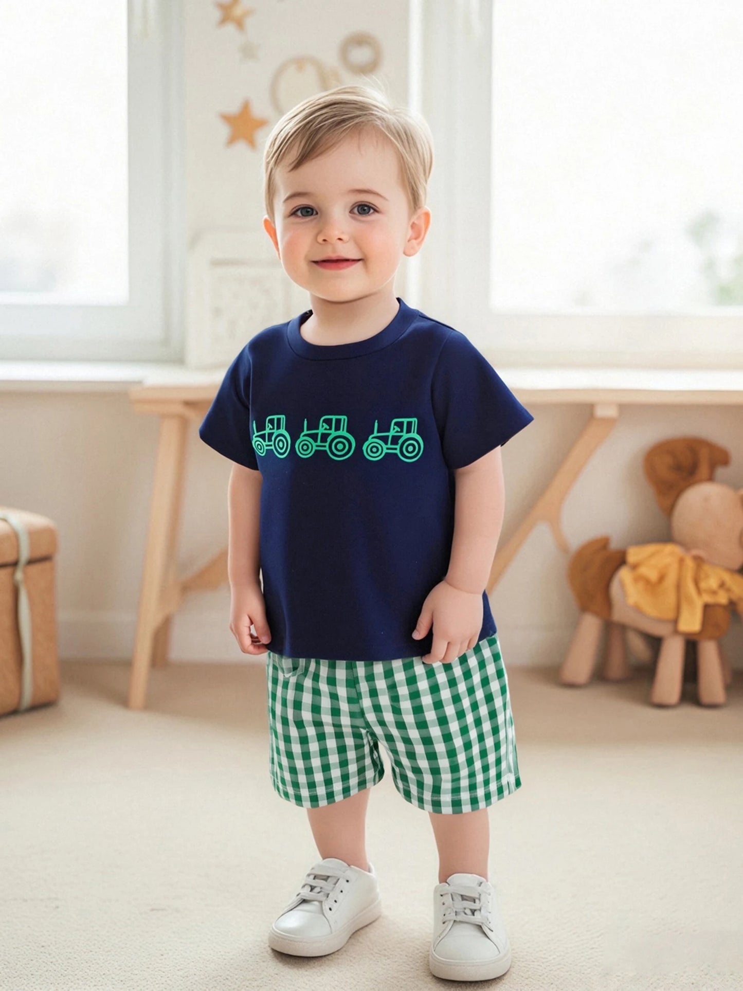 Toddler Boys 2-Piece Outfit Short Sleeve Dinosaur Print Tee with Denim Shorts Summer Set for Little Boys