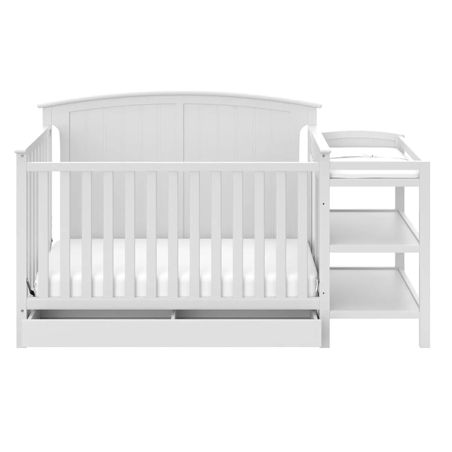 NEW ! Steveston 5-in-1 Convertible Crib and Changer with Drawer (White) – GREENGUARD Gold Certified, Crib and Changing Tabl