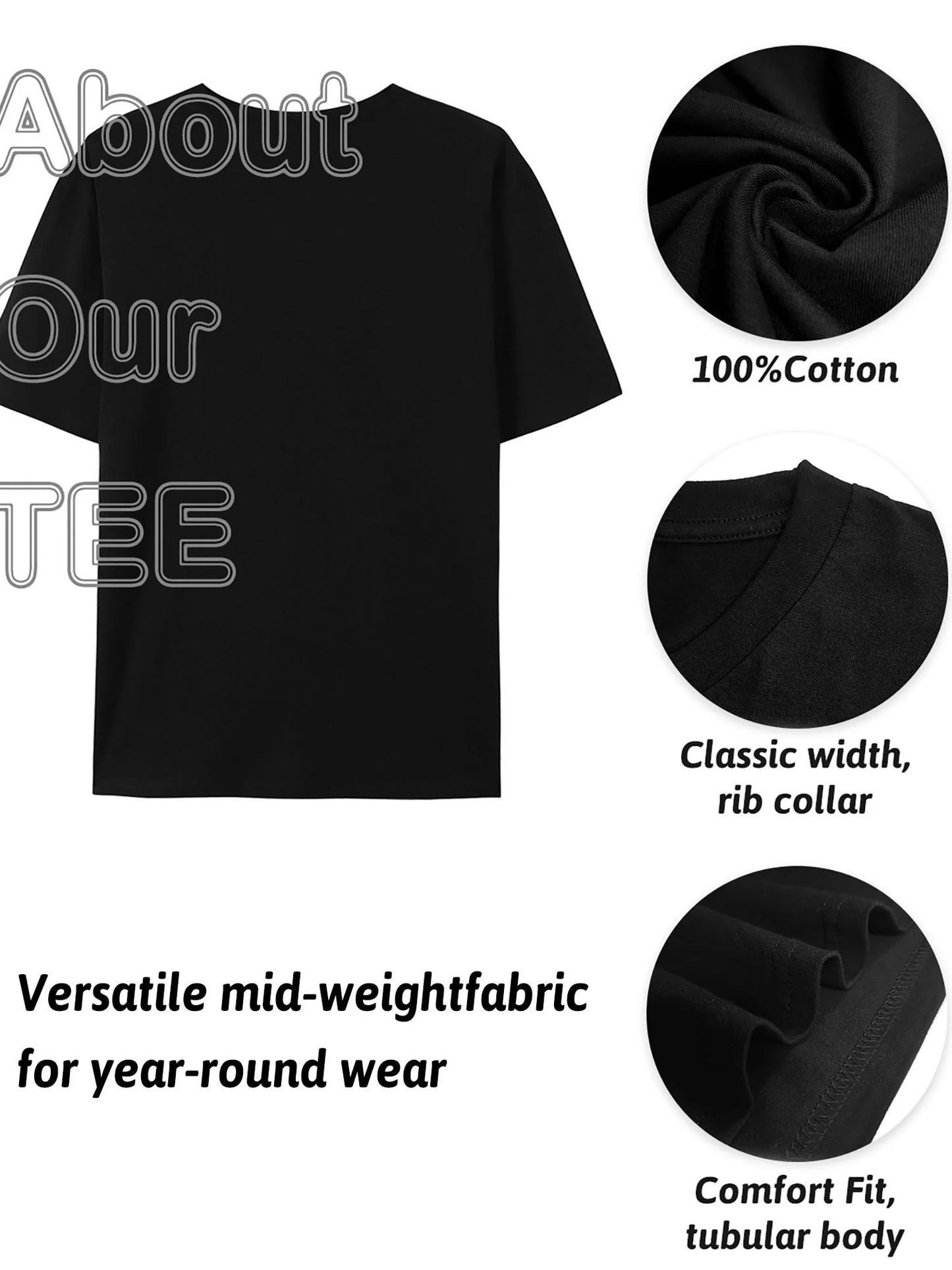 Printed Round Neck Short Sleeve Guitar T-Shirt Men's Fashion Casual Summer Spring Outdoor Versatile and Letter Print