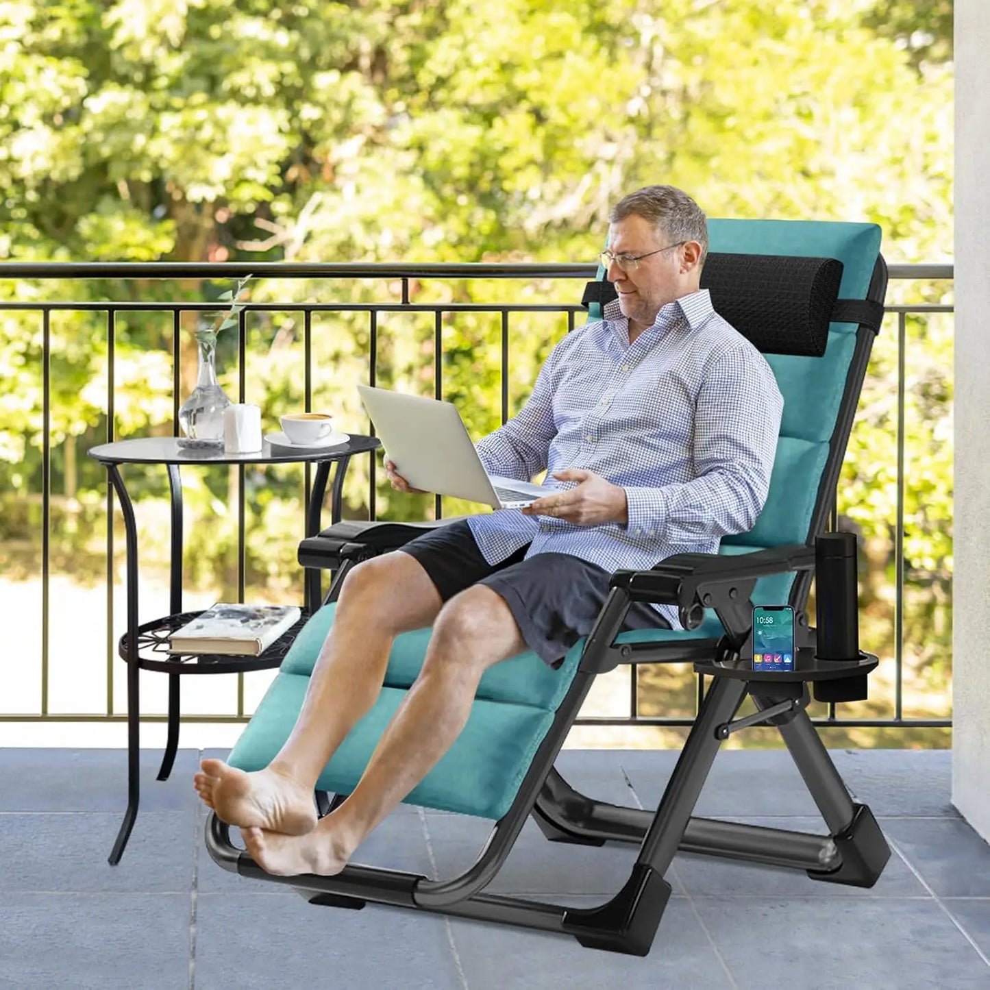 Zero Gravity Chair, Reclining Lounge Chair with Removable Cushion & Tray for Indoor and Outdoor, Patio Recliner Folding Reclinin
