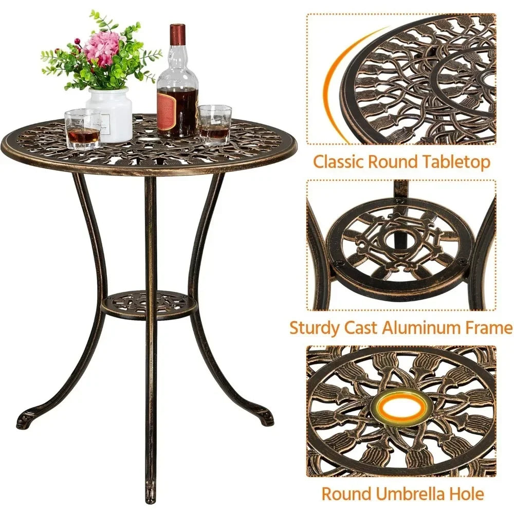 Patio Bistro Sets 3 Piece, Outdoor Rust-Resistant Cast Aluminum Garden Table and Chairs